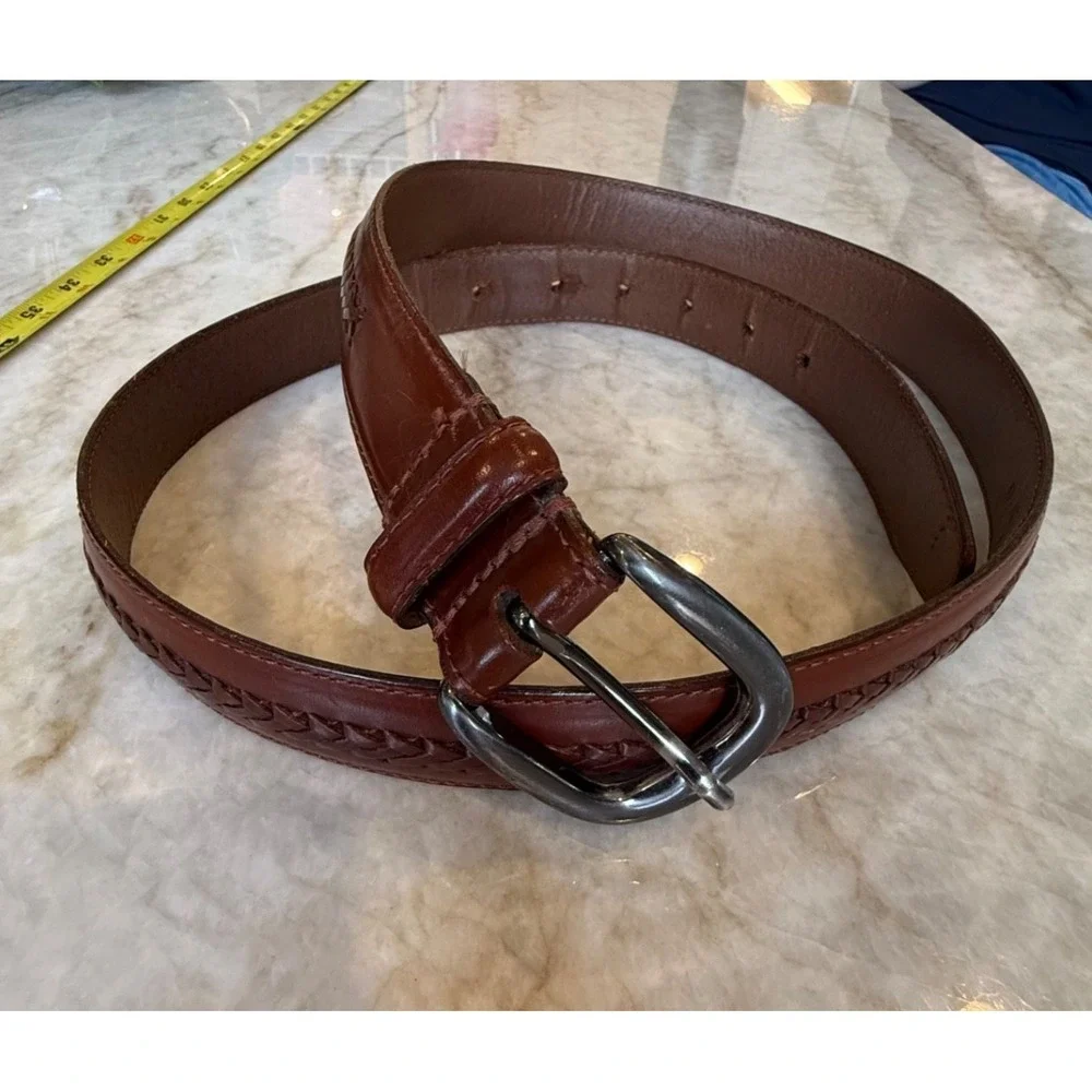 Men's Genuine Leather Belt with Braid Handcrafted‎ in Argentina; Brown; Size 40